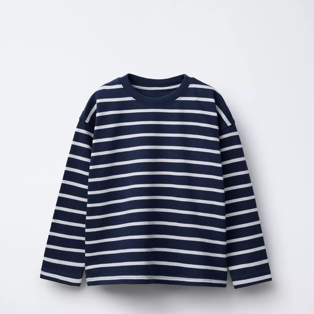 Zara Kids Navy and White Striped Long Sleeve Tee size 7/8 - Picture 1 of 4